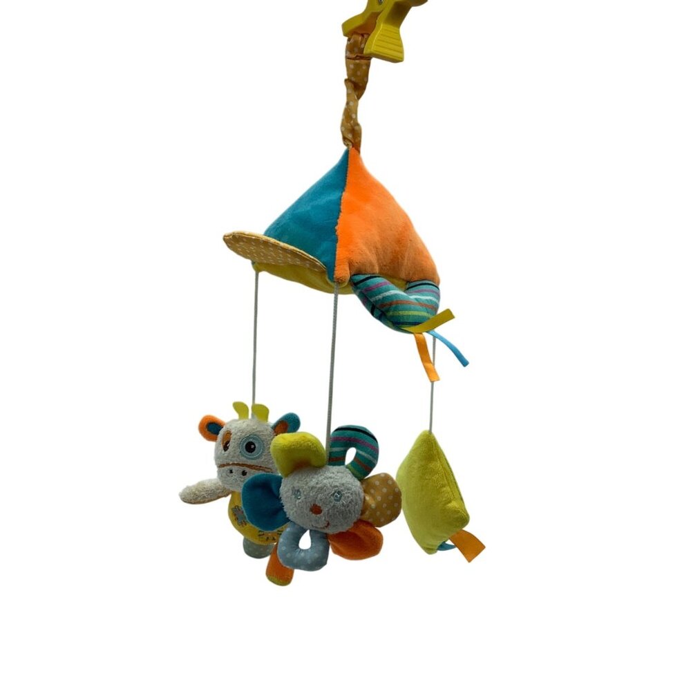 Vtg Baby Crib‎ Mobile Plush Animal Toys Bright Colors Soft Hanging Clip 19"
